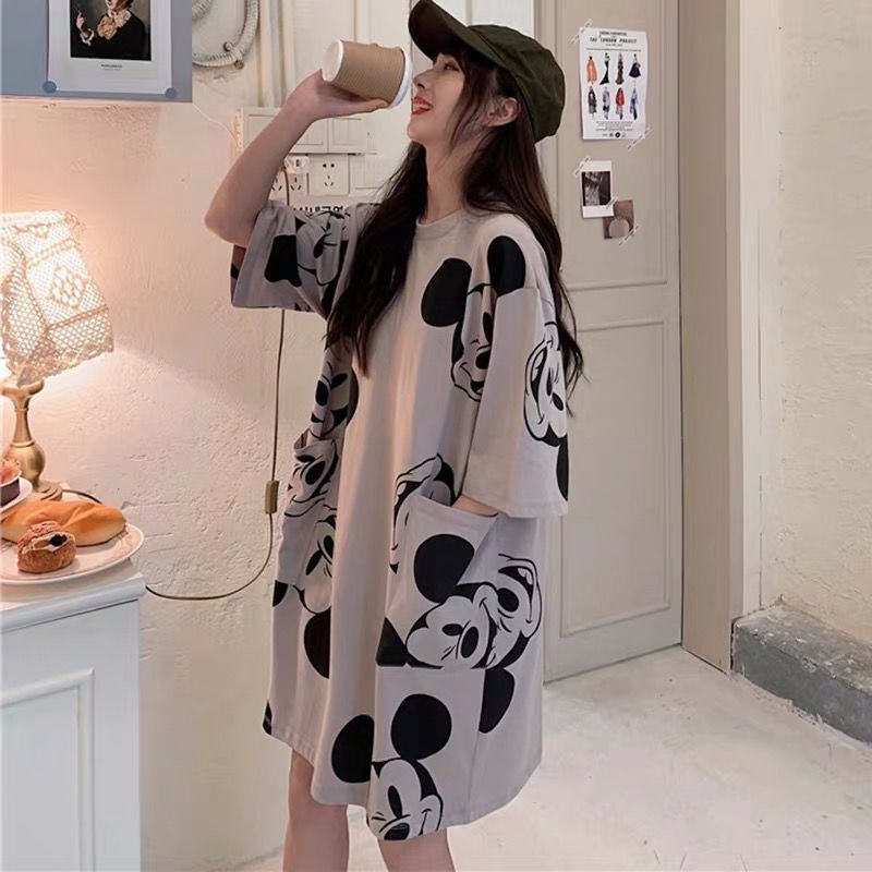 Áo Thun Tay Lửng Cổ Tròn Dáng Rộng Phối Túi Thời Trang Dành Cho Nữ 40-105kg