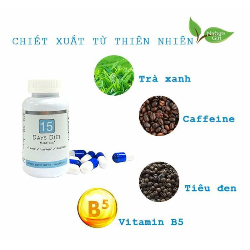 NATURE GIFT Combo 3 hộp viên giảm cân 15 Days (60 viên)Tặng ngay: 10 tuýp Atiso không đường và 1 túi vải Canvas