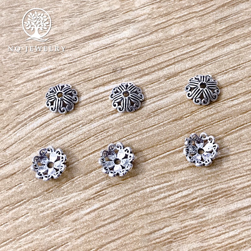 Combo 5 charm bạc chụp hạt, bọc hạt họa tiết hoa văn trái tim đôi 8mm - NQ Jewelry