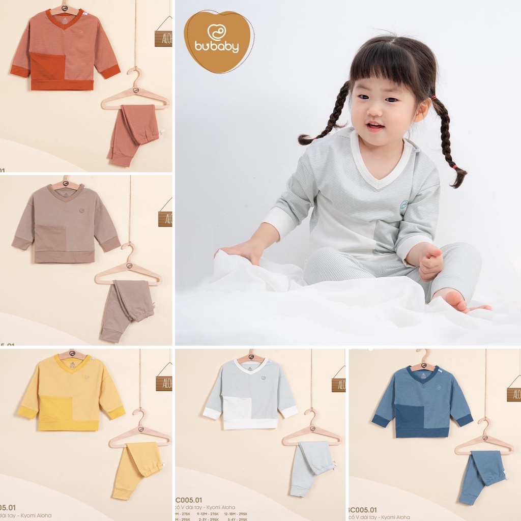 Bộ quần áo dài tay Bamboo cotton Bu, Bubaby  cho bé 6m - 4Y