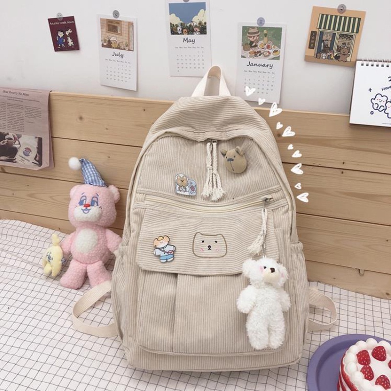 Ba Lô Đi Học IELGY Vải Nhung Kẻ Dễ Phối Đồ Phong Cách Hàn Quốc Harajuku Cho Nữ