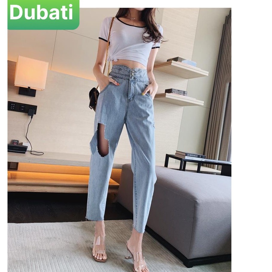 QUẦN BAGGY JEAN NỮ LƯNG CAO NÂNG MÔNG  3 CÚC XANH SANG CHẢNH- 036 CAO CẤP - DUBATI FASHION