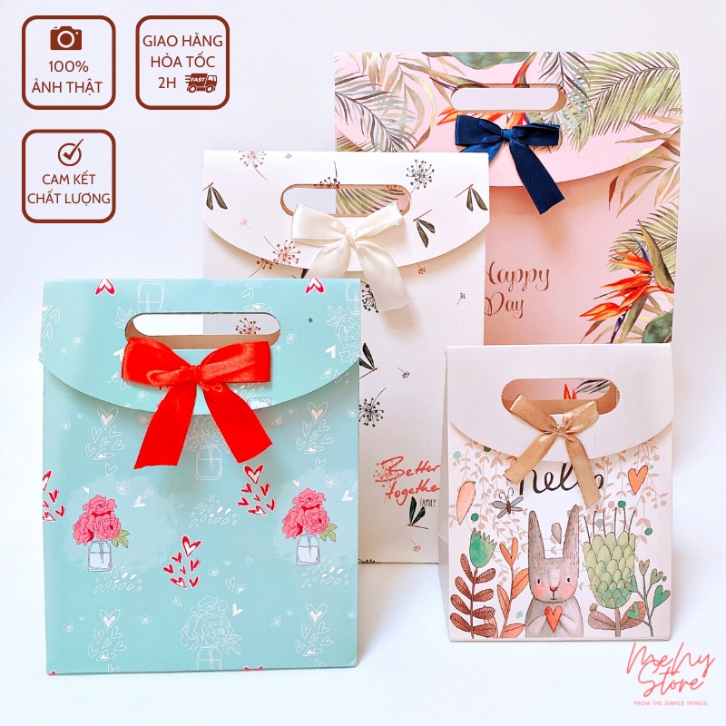 [Mã LIFE20KALL giảm 10% đơn 50K] Túi giấy đựng quà, mỹ phẩm có nắp nơ dán loại đẹp (giao mẫu ngẫu nhiên)