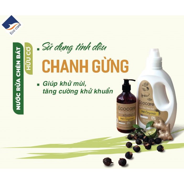 Nước Rửa Chén Bồ Hòn Hữu Cơ ECOCARE 50ml - Sạch dầu mỡ, tinh dầu khử mùi, tiết kiệm 30% nước
