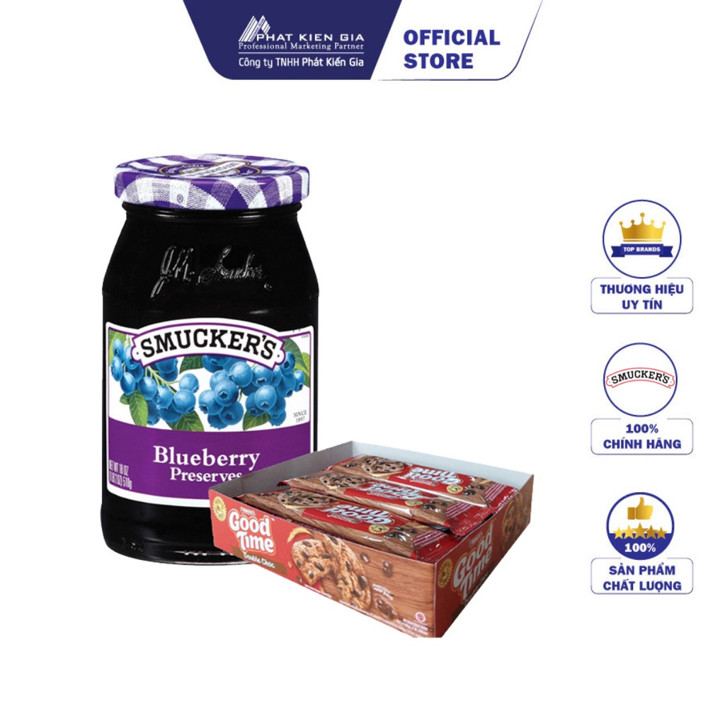 COMBO 1 Hộp Mứt Nam Việt Quất Smucker's 340g + 1 Gói Bánh Quy Socola Arnott's GoodTime 16g x 12 thanh