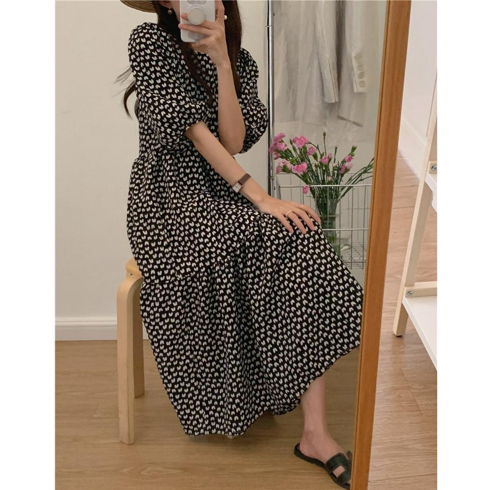 Đầm Ngắn Tay Dáng Rộng In Họa Tiết Retro Xinh Xắn 51307