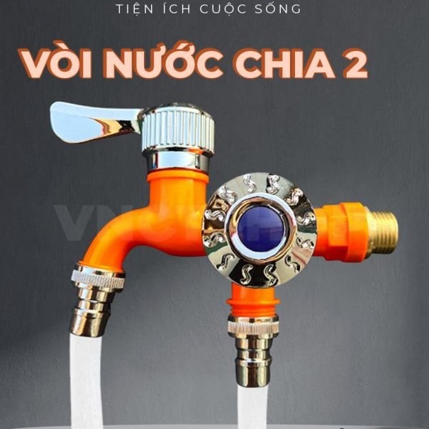 Vòi Nước 2 Đầu Ra, Vòi Nước Đôi Chia 2 Đầu Van Cổng Xả Độc Lập Thông Minh