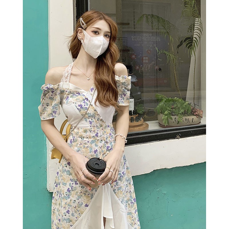 Đầm Dài Trễ Vai Họa Tiết Hoa Nhí Phong Cách Trẻ Trung Năng Động