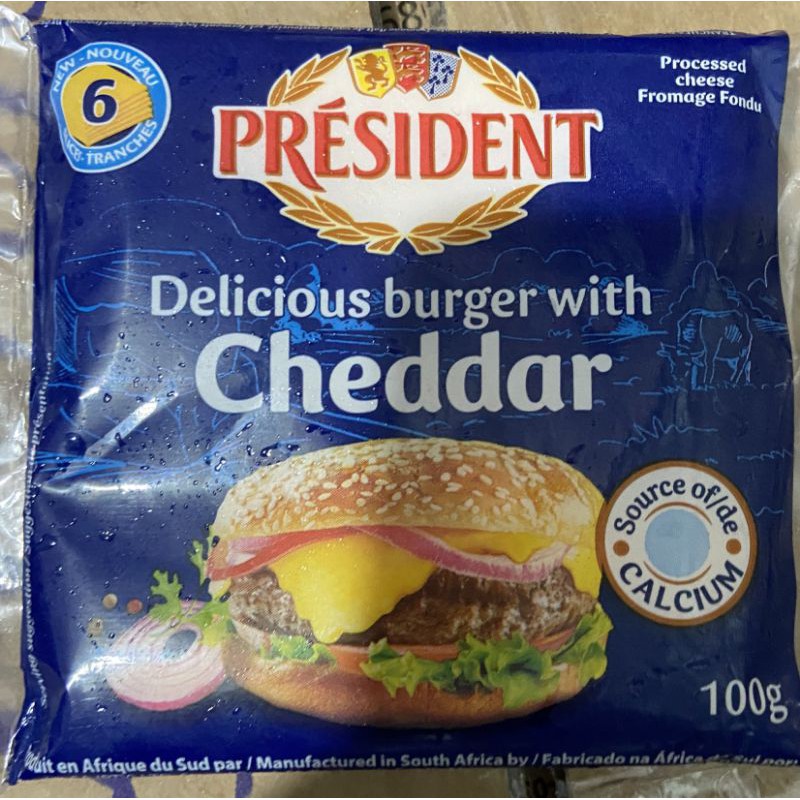 Phô mai lát burger  cheddar president cục 100 g(6 lát dầy)