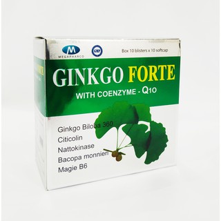 Hoạt Huyết Dưỡng Não Ginkgo Forte With Coenzym Q10 - Giảm Tai Biến Mạch Máu Não - Giúp Tuần Hoàn Máu Não, Hộp 100 Viên
