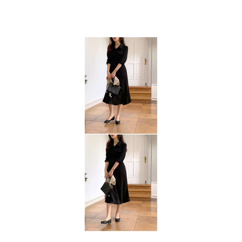 Đầm sơ mi dài tay thắt eo thiết kế thời trang thanh lịch cho nữ