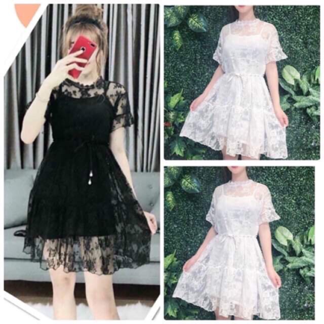 Đầm ren xuống phố đẹp mê ly + Ảnh thật