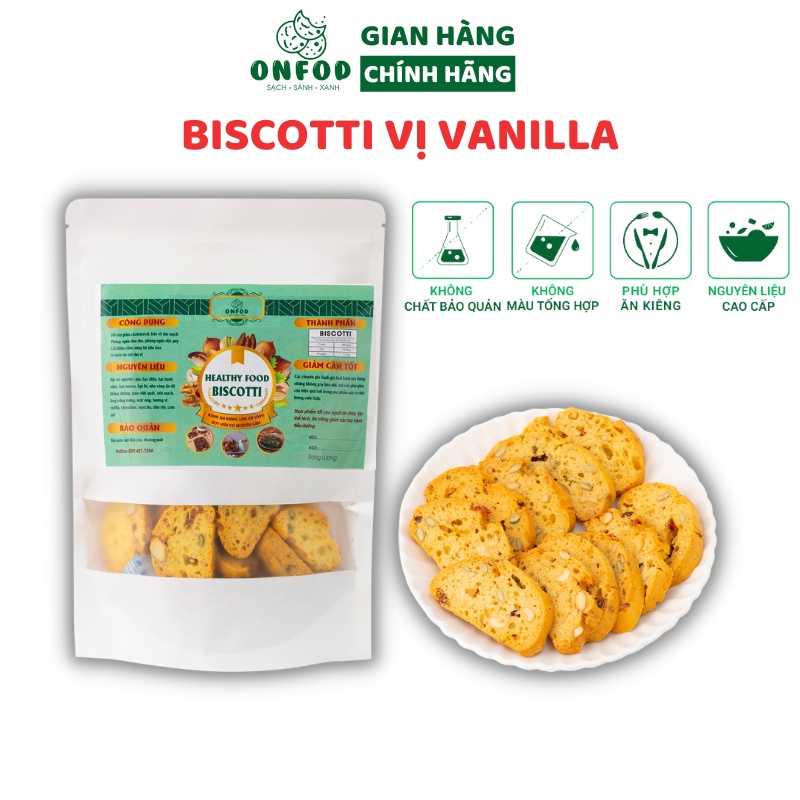 Bánh ăn kiêng biscotti ONFOD vị vani dành cho người tiểu đường, giảm cân, eat clean 250g 500g