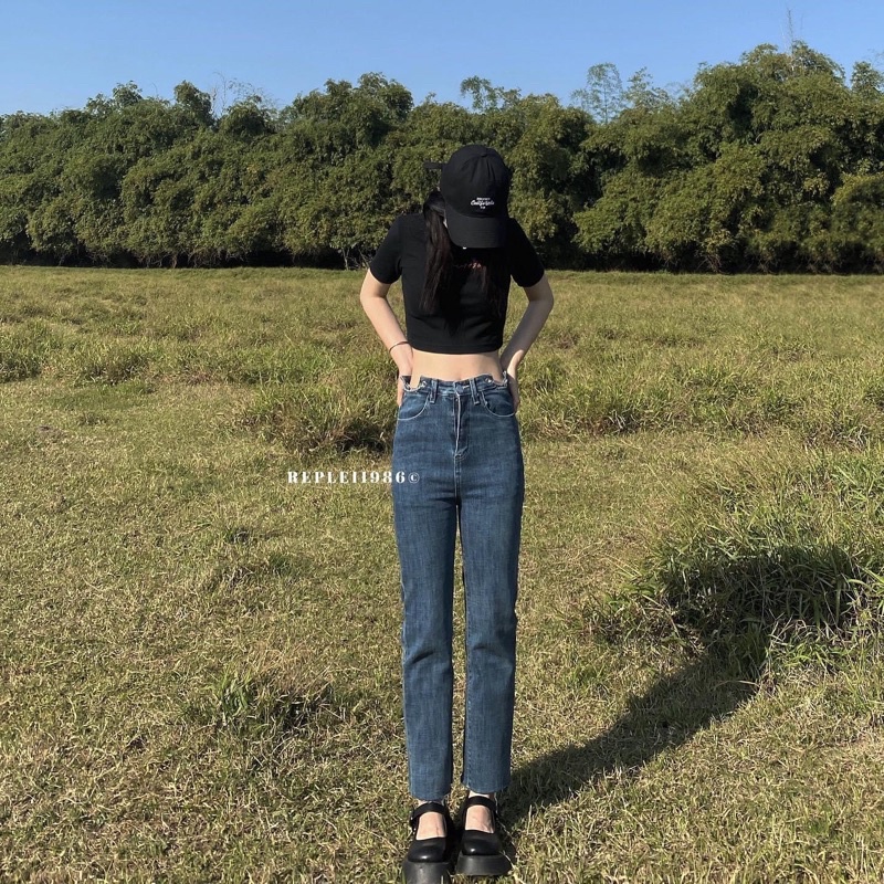 quần jean ống đứng lưng ( cạp) siêu cao, phối xích, hình thật kèm video