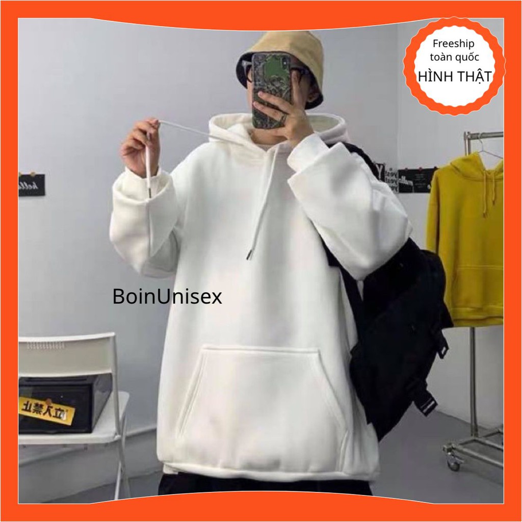 Áo hoodie trơn Boin store, Áo nỉ bông trơn nhiều màu nam nữ (hình thật) from unisex rộng _ Kèm clip