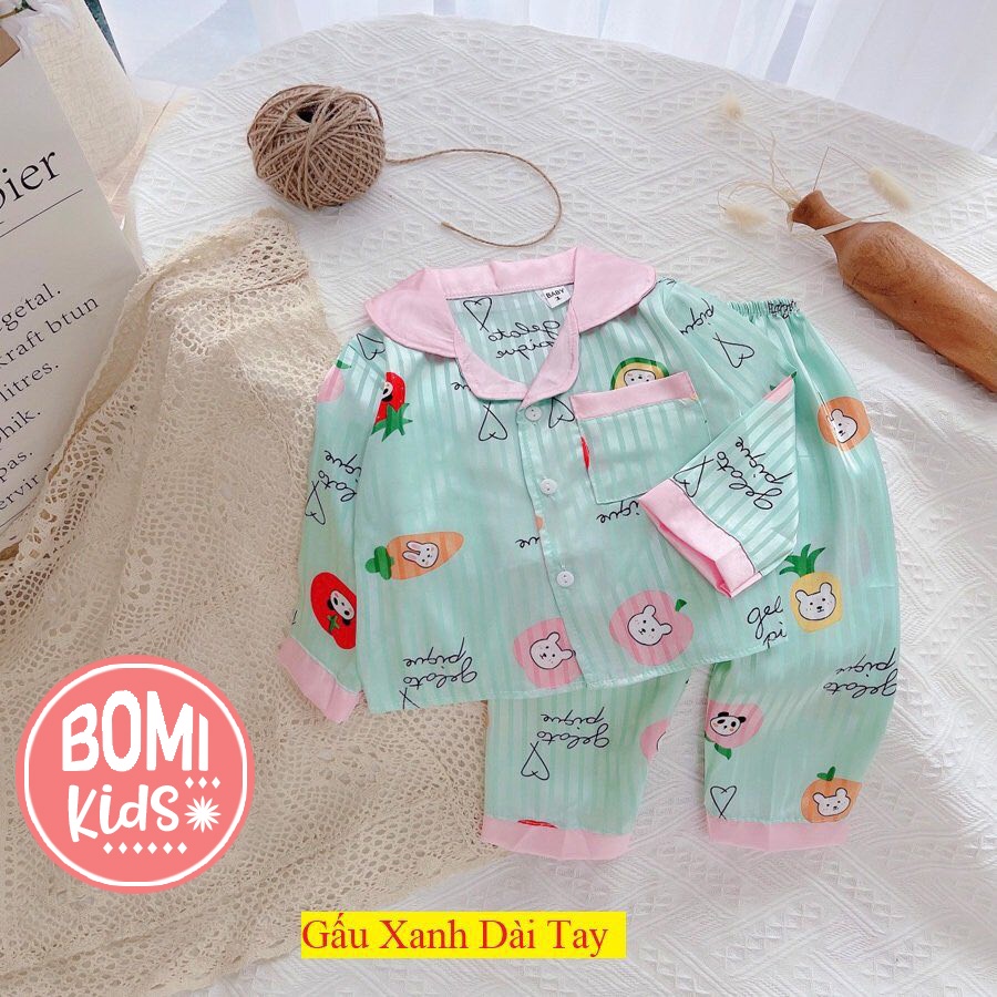 [ 6KG - 19KG ] Đồ Bộ Bé Gái Mặc Nhà Pijama Lụa Cao Cấp Tay Dài Cho Bé - Chất Vải Lụa mềm Mịn Thoáng Mát