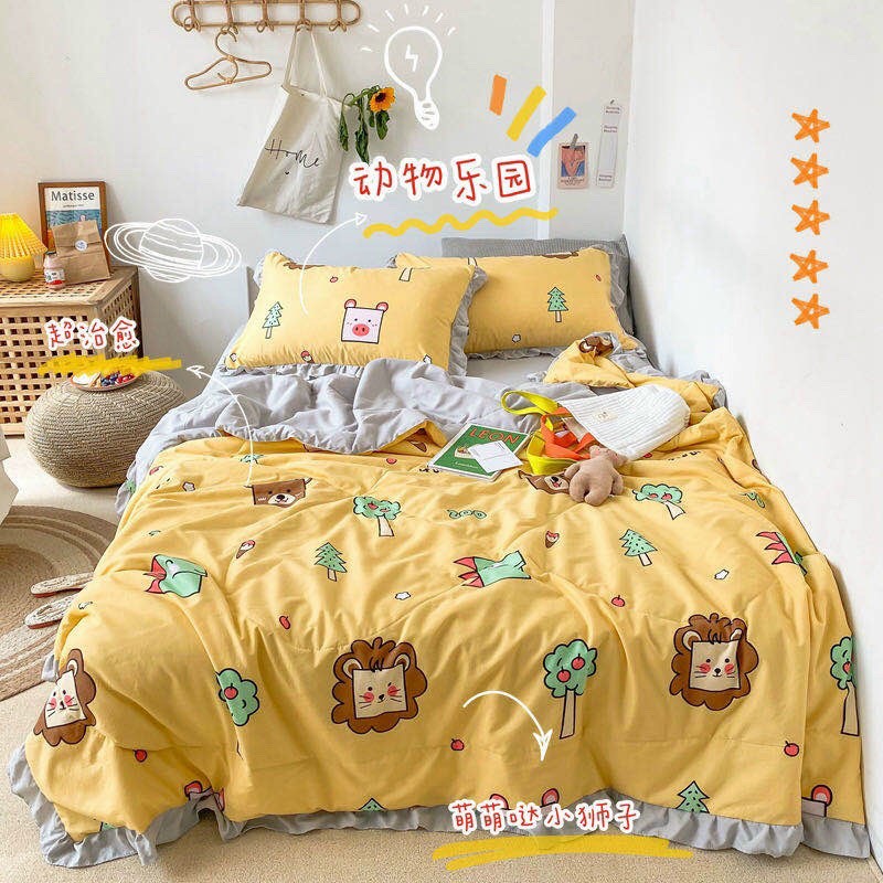 Bộ chăn chần ga gối cotton đũi bèo phối theo phong cách hàn quốc , nệm đủ kích thước 1m6 , 1m8 , 2m2