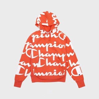 Áo hoodie nỉ Champion Reverse Weave Allover Print Large Script màu cam papaya có sẵn S2974   122018