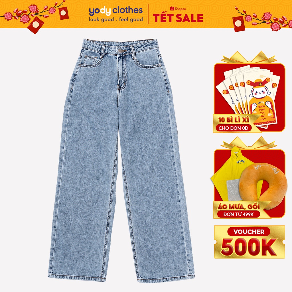 Quần jeans YODY ống rộng dáng xòe chất Denim 100% cotton form đẹp QJN4022