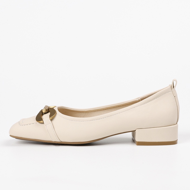 Giày Cao Gót Mũi Vuông Phối Khóa Kim Loại Phong Cách Retro Pháp