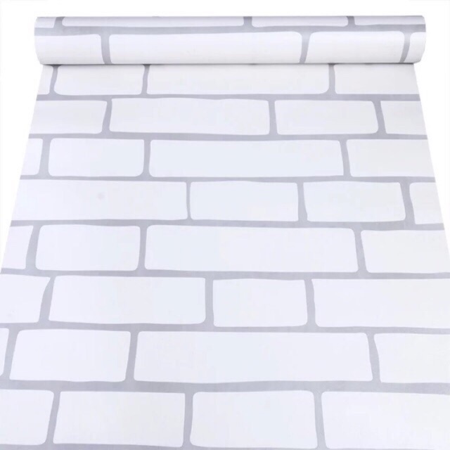 Giấy dán tường có keo sẵn hoạt hình, giả gạch trắng, hoa văn khổ 45cm decal