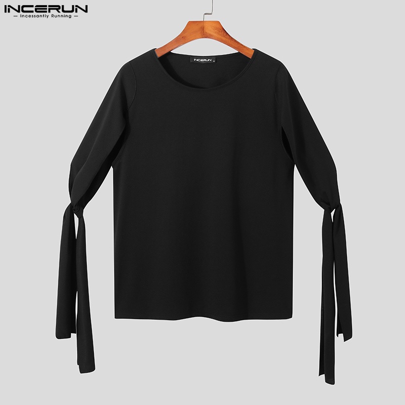 Áo kiểu INCERUN thiết kế tay độc lạ cổ tròn màu sắc đơn giản cho nam