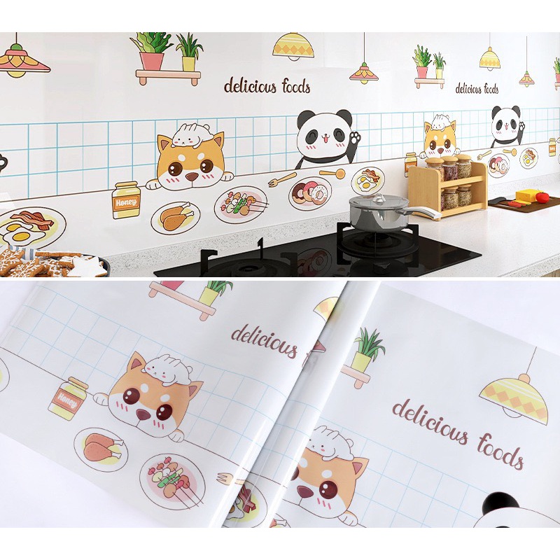 1M decal dán tường nhà bếp khổ 60cm mẫu hoạt hình, trái cây siêu đẹp D224