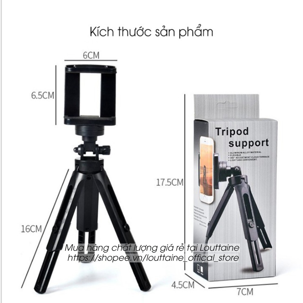 Tripod điện thoại hỗ trợ chụp ảnh livestream quay video, xoay nhiều góc độ tiện lợi, tripod mini thông minh