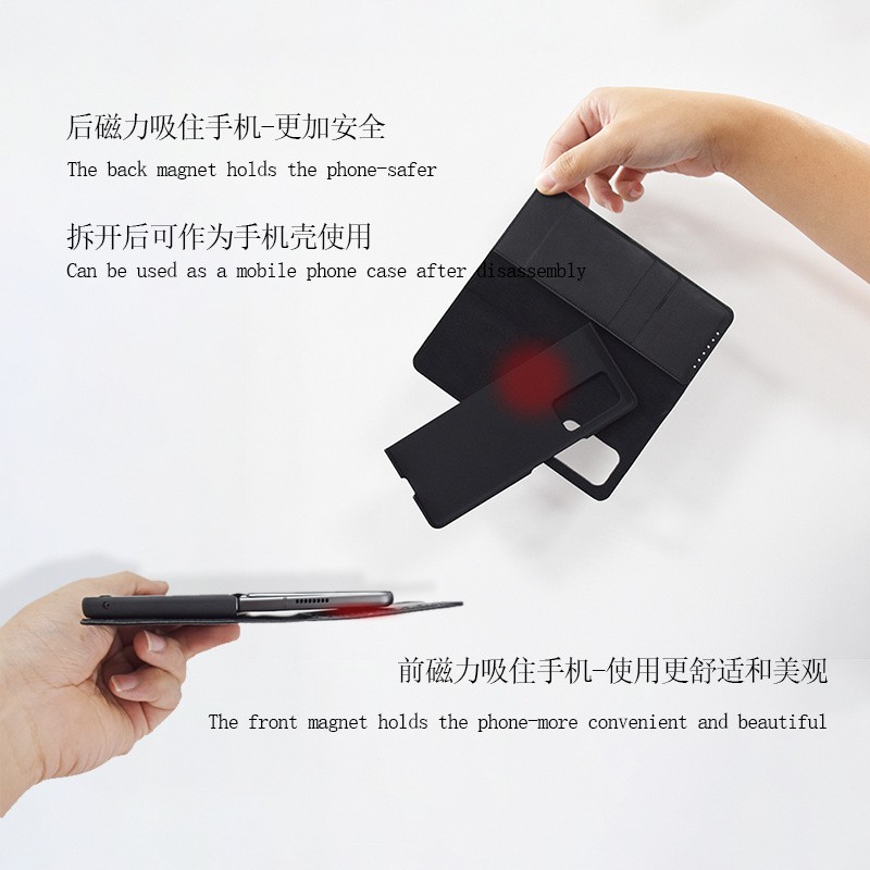 Bao da điện thoại dạng ví có ngăn để thẻ nam châm màu đen dành cho Samsung Galaxy Z Fold 2 5G 2020
