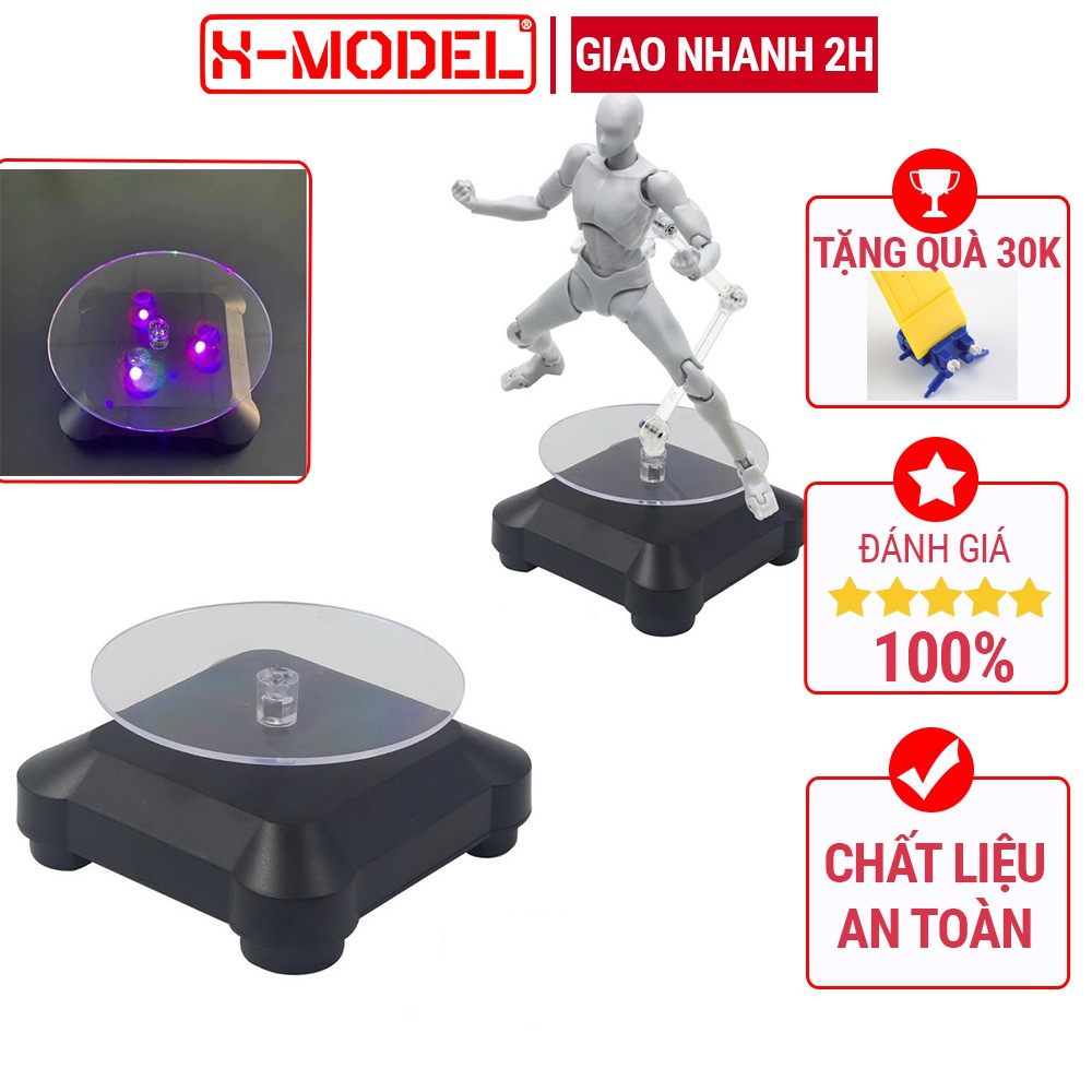 Đế trưng bày mô hình X- MODEL xoay 360 độ có led, chạy bằng năng lượng mặt trời có thể sử dụng thêm pin có công tắc VT01