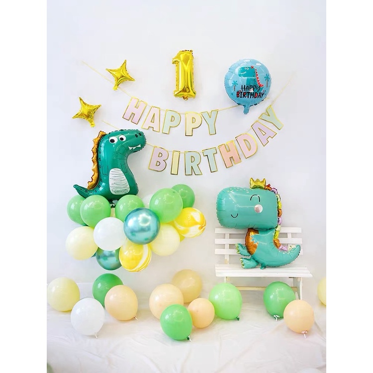 Set Trang trí sinh nhật , set bóng trang trí sinh nhật chủ đề khủng long (Đầy đủ phụ kiện hỗ trợ )