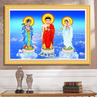 Tranh Thêu Chữ Thập (THÊU TOÀN BỘ) Tây Phương Tam Phật A980 (KHÁCH TỰ THÊU) KT;113X78CM