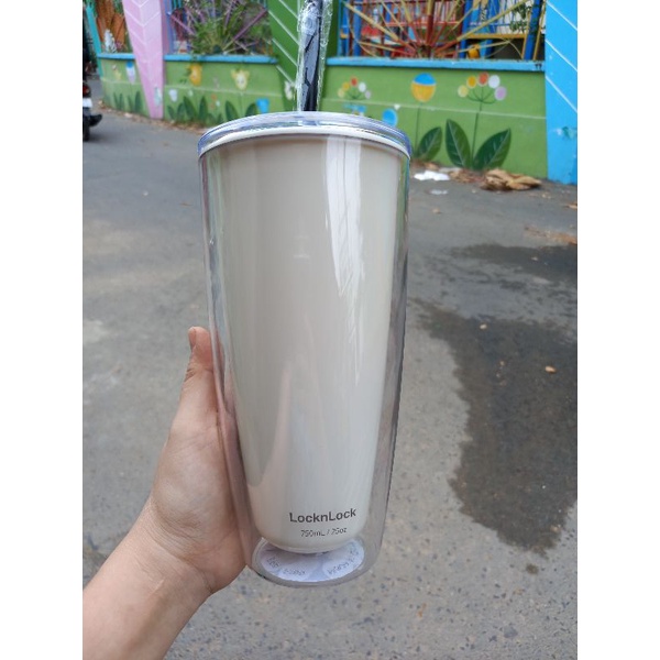 ly nhựa 2 lớpLock&Lock kèm ống hút 750ml
