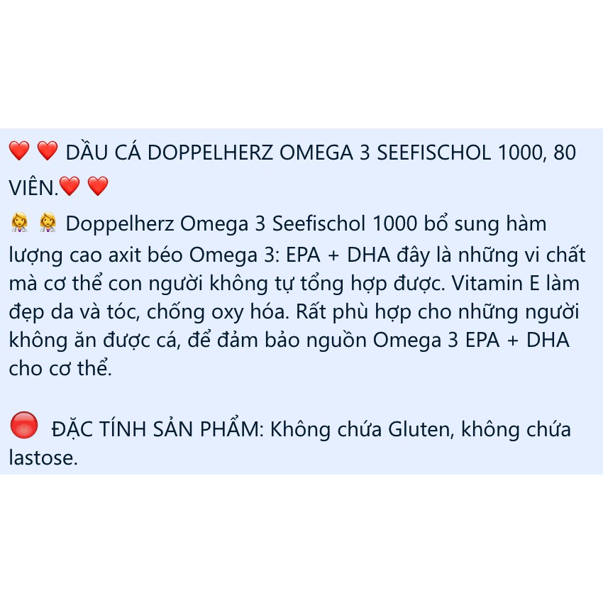 Viên Omega 3 dầu cá bổ não sáng mắt nội địa Đức 80 viên