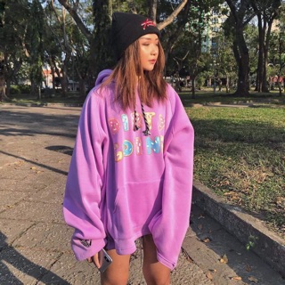 Áo hoddi unisex tím in hình ngộ nghĩnh fom thụng big size