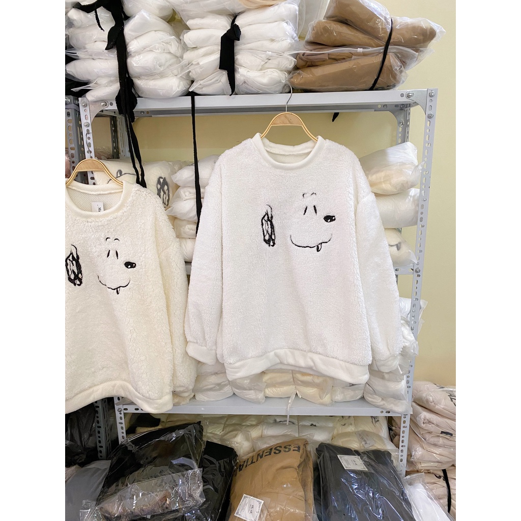 Áo Nỉ Bông Snoopy PEONYB Nữ [FREESHIP] 🌸 Sweater lông form rộng tay bồng màu trắng, hoodie đẹp cá tính Ulzzang 🌸 | BigBuy360 - bigbuy360.vn
