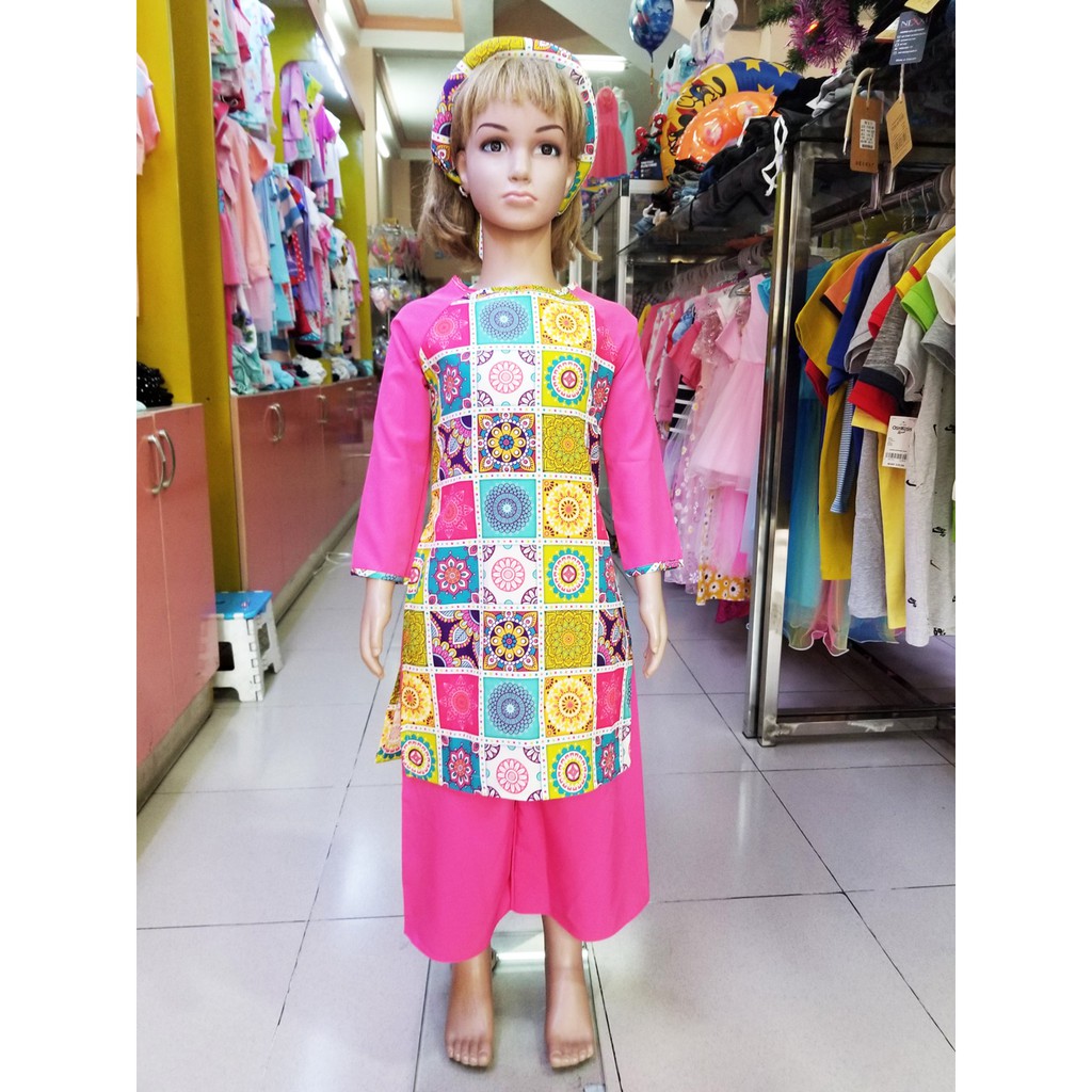Bộ áo dài cô ba Sài Gòn họa tiết gạch bông vintage dễ thương