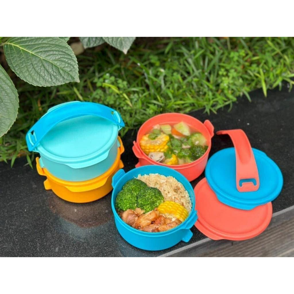 Bộ Hộp Cơm Văn Phòng Tupperware Small Round Click To Go, Khoen Cài Thông Minh Nắp Kín Khí Kín Nước