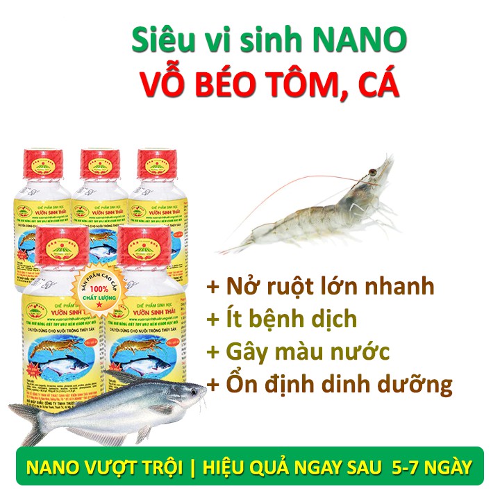 [Combo 5 chai] Chế phẩm sinh học Vườn Sinh Thái dùng cho Thủy Sản. Vi sinh NANO giúp Tôm, Cá, Ếch nở ruột, lớn nhanh