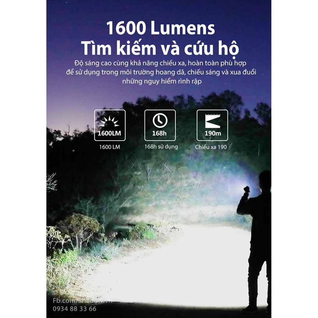 [HÀNG SIÊU CẤP] Đèn pin và đèn sạc KLARUS E2 mini LED CREE XHP35 HI độ sáng 1600 ln xa 190m sạc