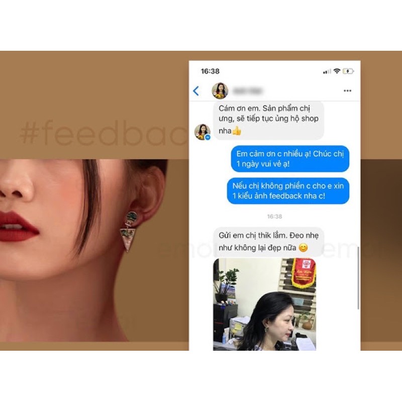 Khuyên tai (bông tai) trang sức bạc 925 khảm bào ngư cho nữ EMOI Jewelry Love Triangle KB03 dáng tam giác