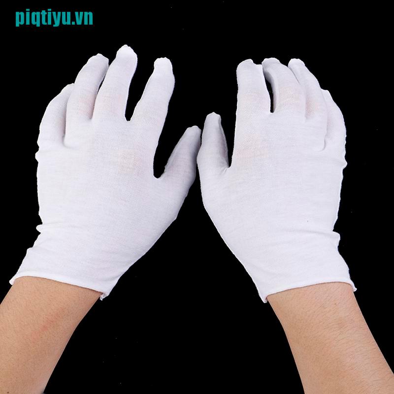 Set 6 đôi găng tay trắng vải cotton mỏng mềm dành cho nam nữ