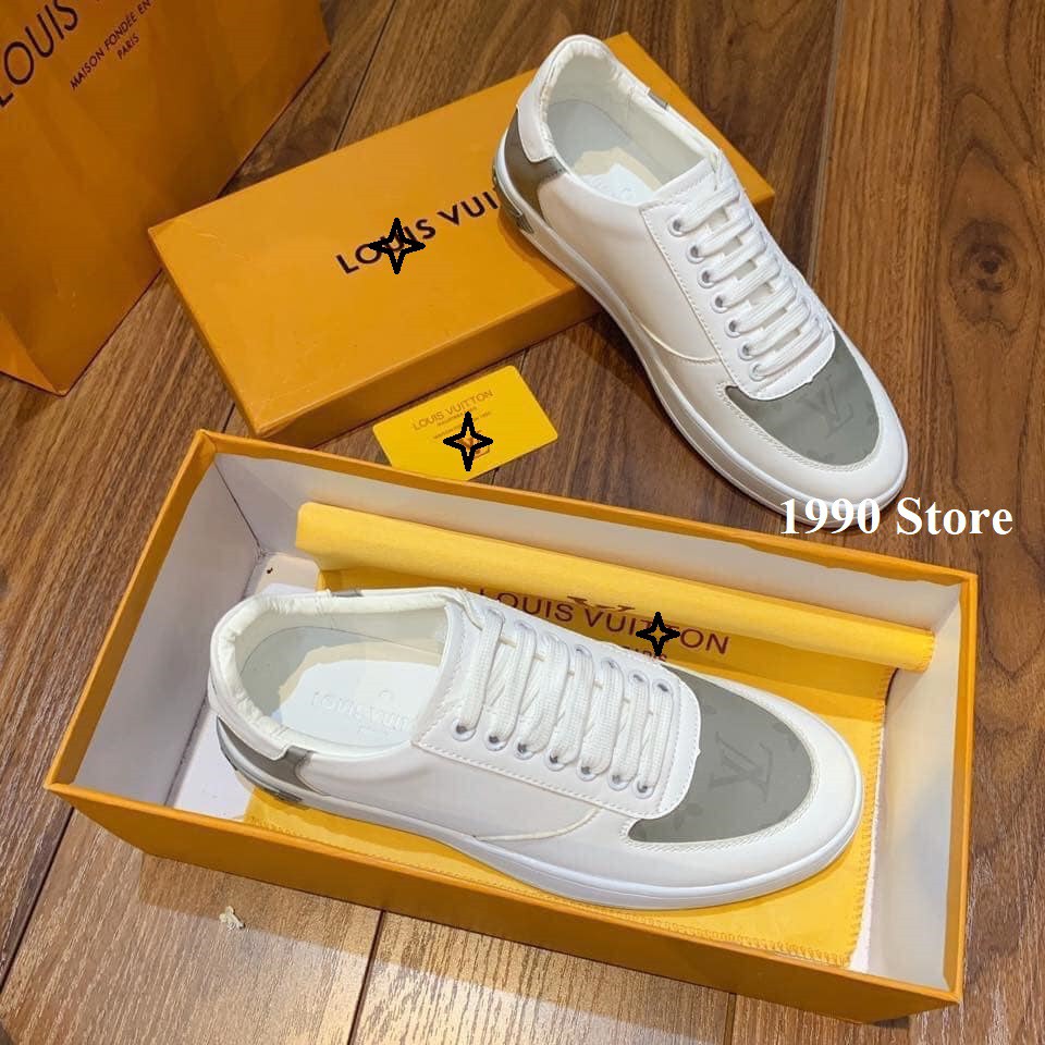 Giày thể thao nam, giày sneaker pha da đế bằng buộc dây nam nữ màu trắng đế cao su độn chống trượt | BigBuy360 - bigbuy360.vn