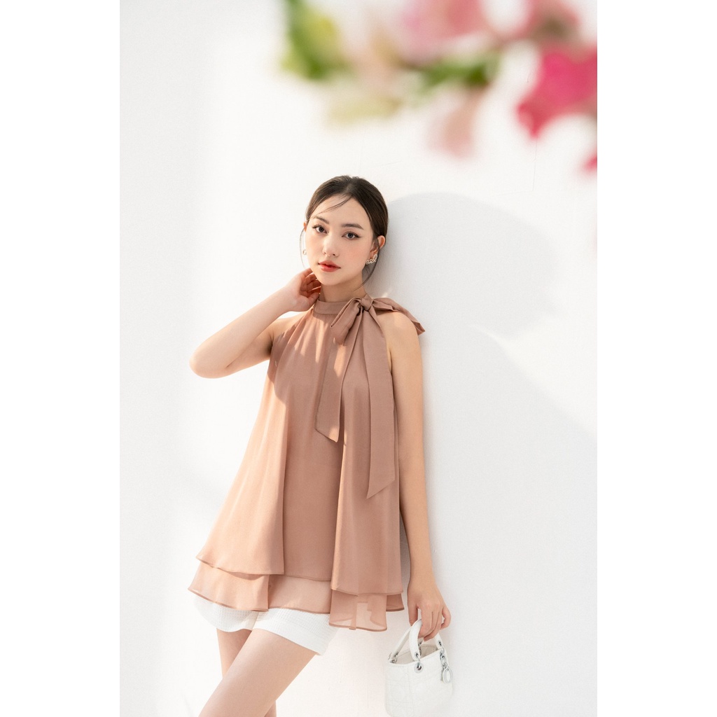 Áo yếm cổ trụ nơ 2 tầng  TIINSTORE  AHN354