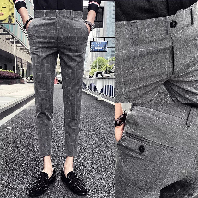 QUẦN TÂY NAM DÁNG BODY ỐNG CÔN 4 MÀU SỌC CARO ĐẸP HOT TREND