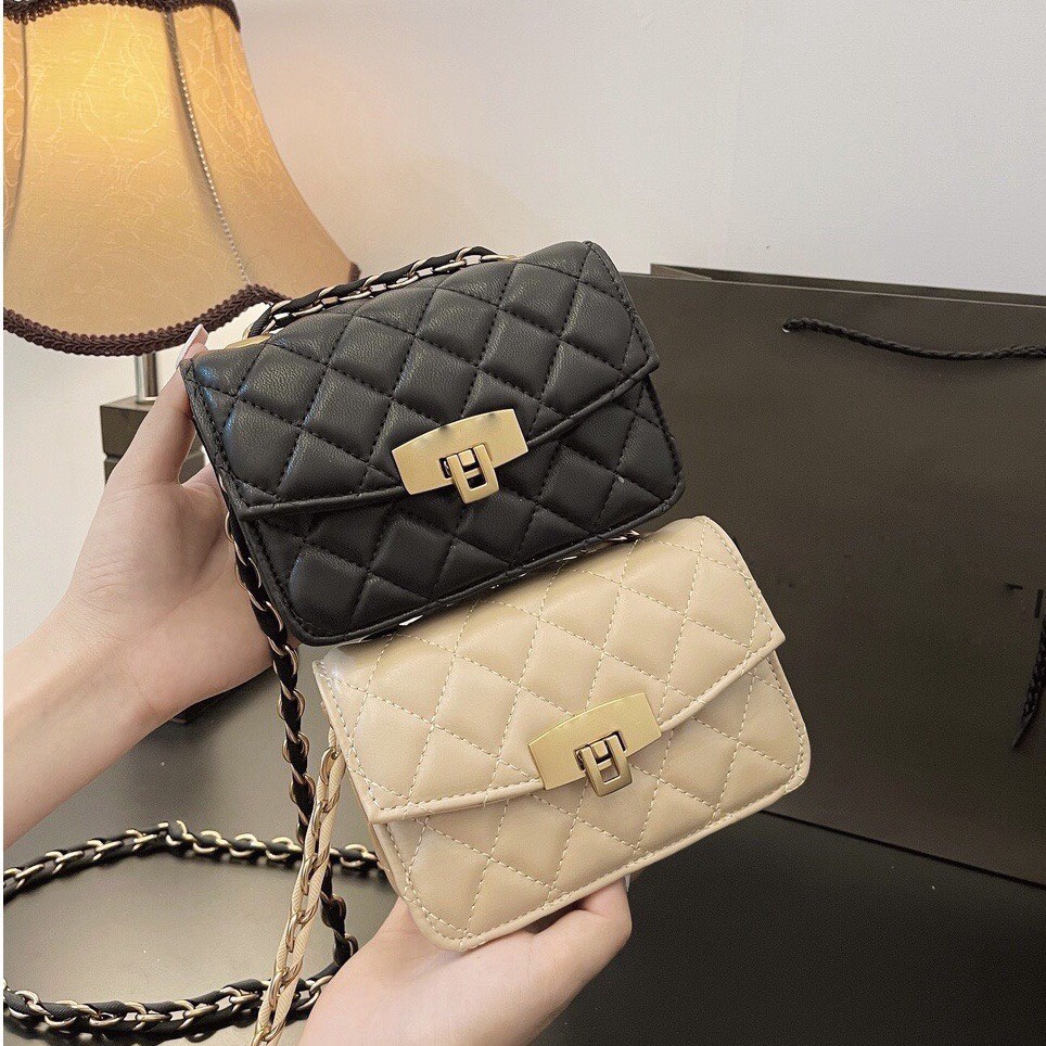 Túi đeo chéo nữ mini giá rẻ đẹp đi chơi dễ thương trần trám khóa gập HY263