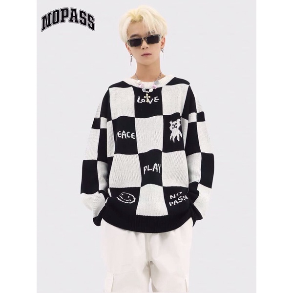 Áo Len Bàn Cờ No Pass Local Brand Đen Trắng unisex cá tính phong cách đường phố (order)
