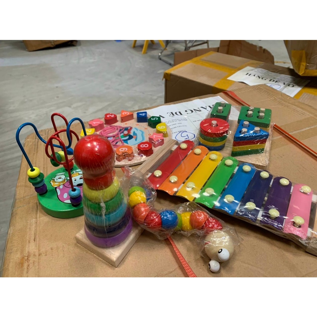 Bộ Combo 6 món đồ chơi gỗ phát triển trí tuệ cho bé, giáo cụ montessori