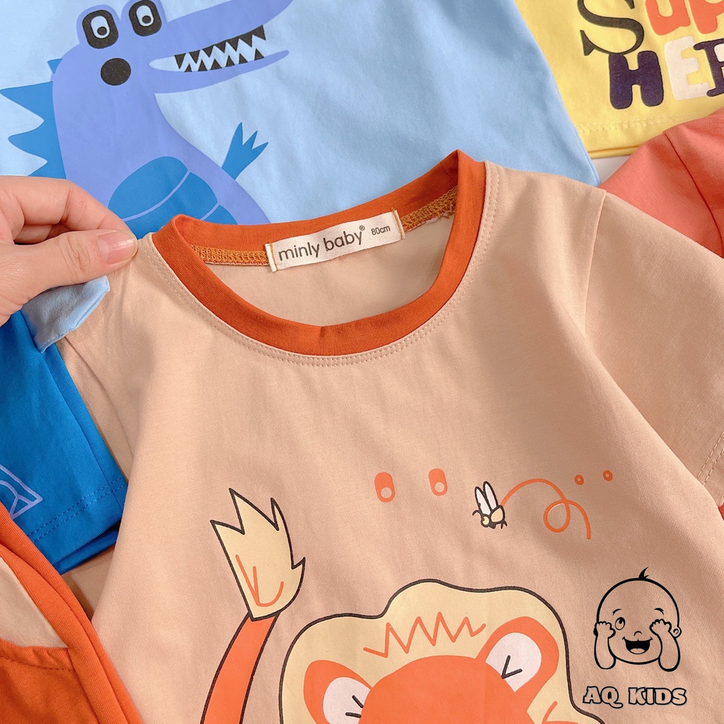 [Bé7-30kg] Bộ Quần áo Cộc Tay Bé Trai Vải Cotton Hàng Chính Hãng Minlybaby Có Túi Quần, Phối Tai Thỏ Đáng Yêu Mã BCCT