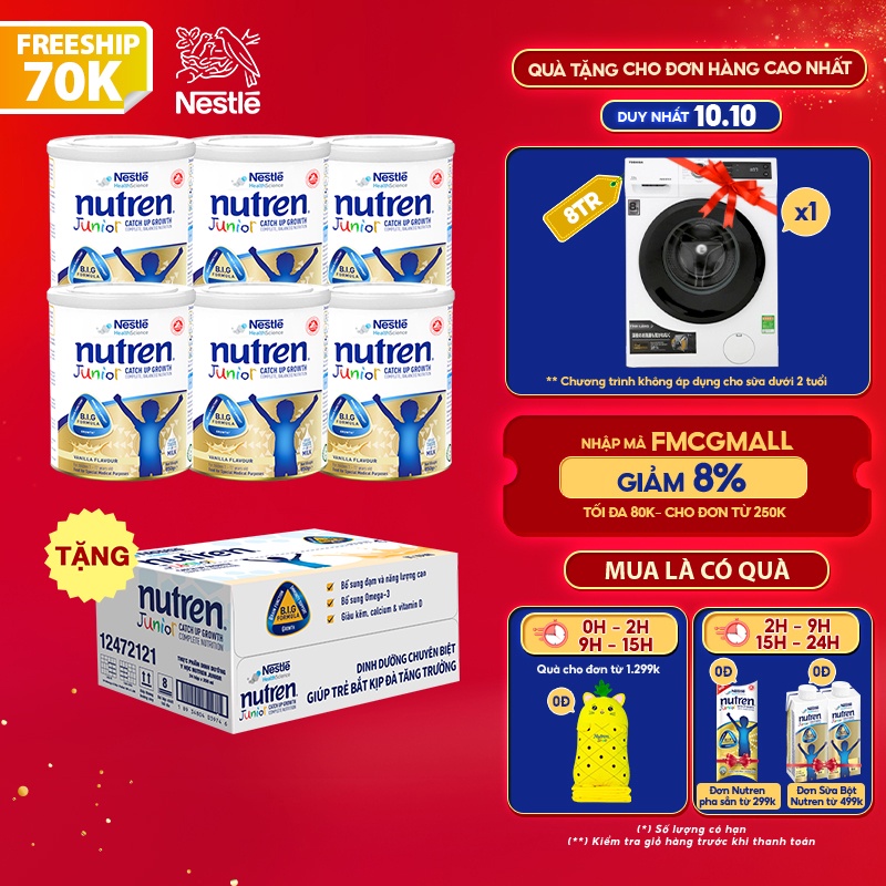Combo 6 lon sữa bột Nutren Junior cho trẻ từ 1-12 tuổi 850g/lon
